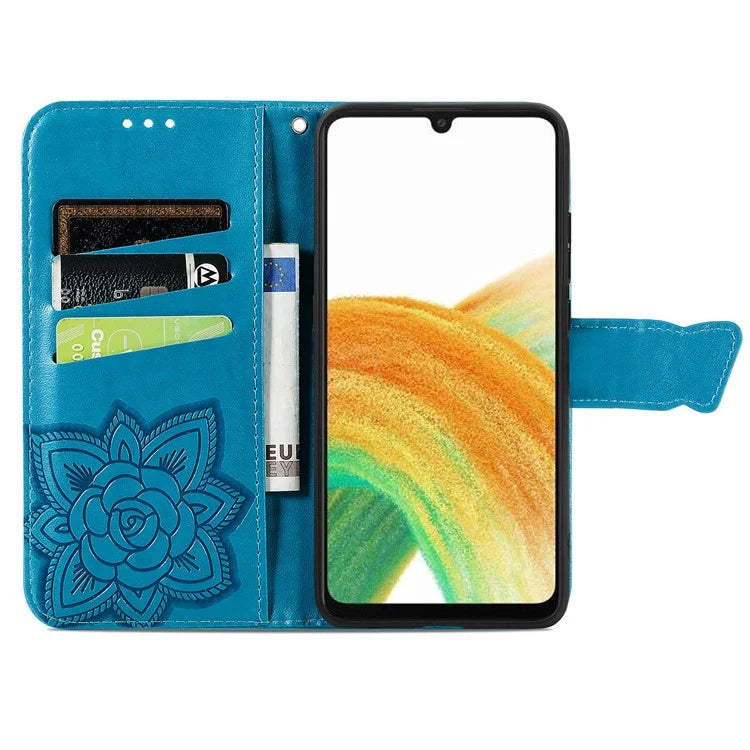 For Samsung Galaxy A13 4G Leather Case Butterfly Imprinted Rhinestone Phone Stand Cover