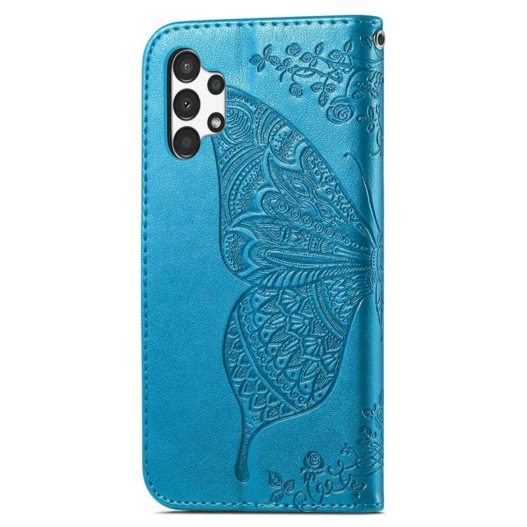 For Samsung Galaxy A13 4G Leather Case Butterfly Imprinted Rhinestone Phone Stand Cover