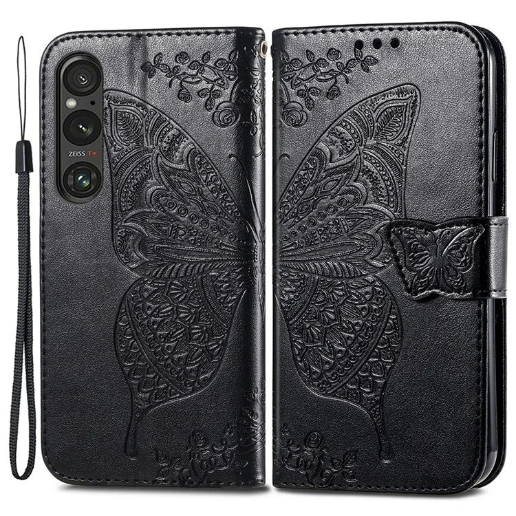 For Sony Xperia 1 V Phone Case Butterfly Imprinted Wallet Leather Protective Cover