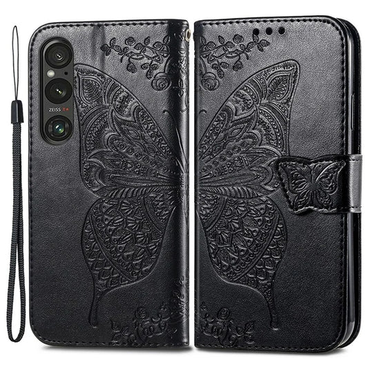 For Sony Xperia 1 V Phone Case Butterfly Imprinted Wallet Leather Protective Cover