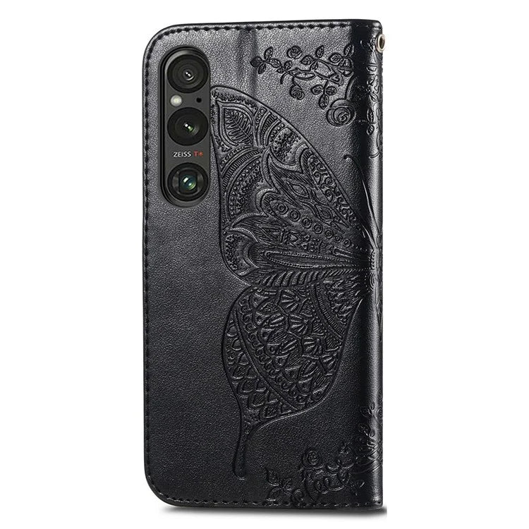 For Sony Xperia 1 V Phone Case Butterfly Imprinted Wallet Leather Protective Cover