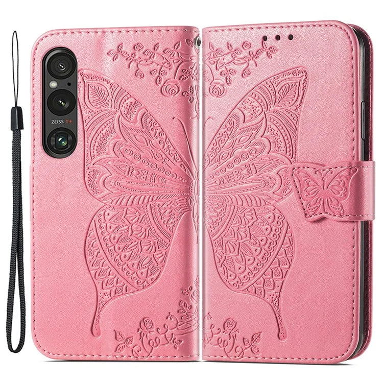 For Sony Xperia 1 V Phone Case Butterfly Imprinted Wallet Leather Protective Cover
