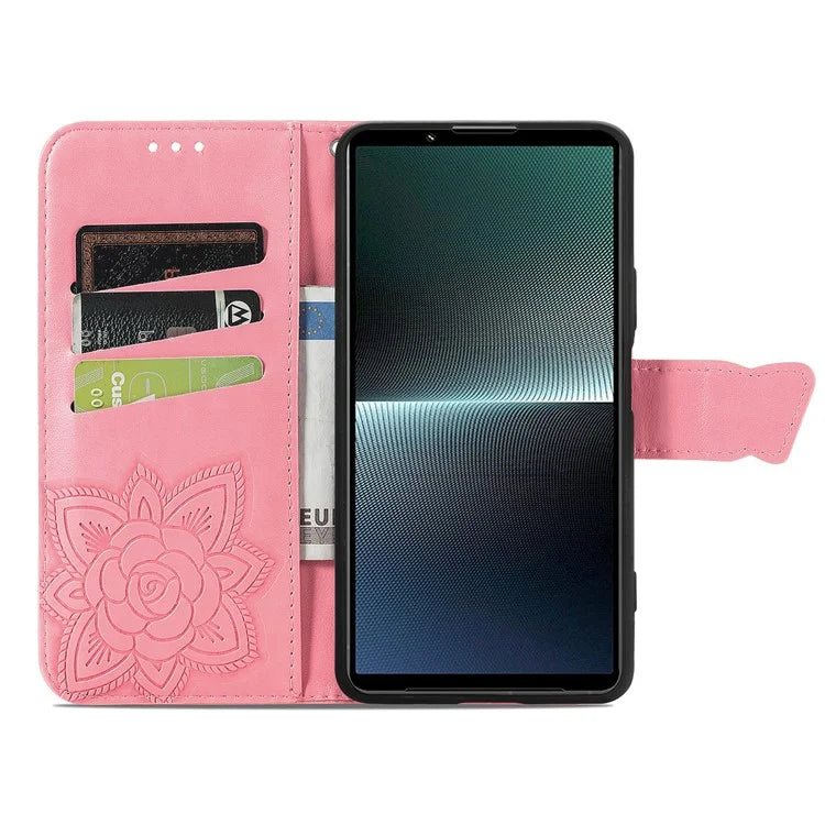 For Sony Xperia 1 V Phone Case Butterfly Imprinted Wallet Leather Protective Cover