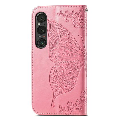 For Sony Xperia 1 V Phone Case Butterfly Imprinted Wallet Leather Protective Cover