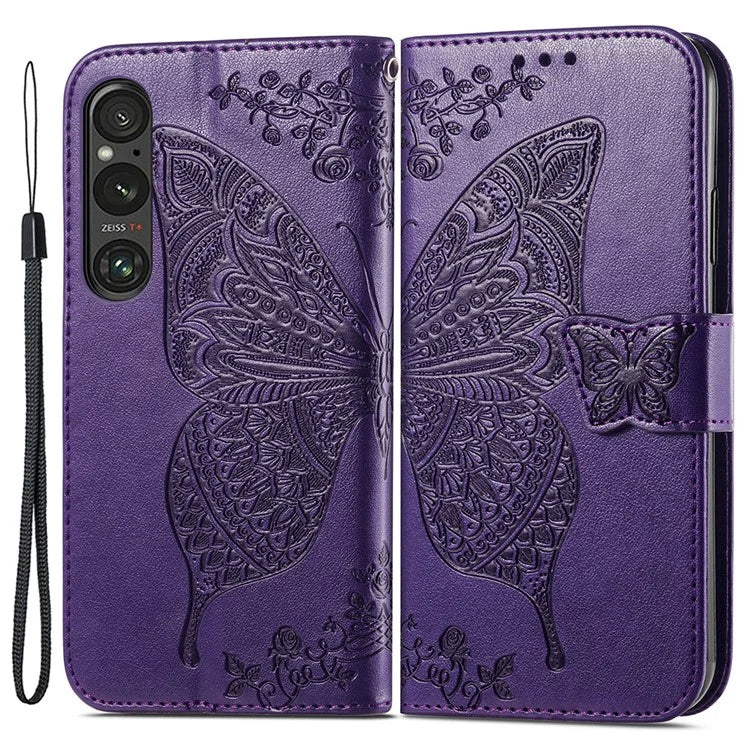 For Sony Xperia 1 V Phone Case Butterfly Imprinted Wallet Leather Protective Cover