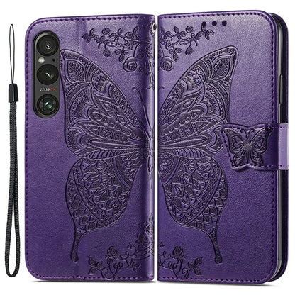 For Sony Xperia 1 V Phone Case Butterfly Imprinted Wallet Leather Protective Cover