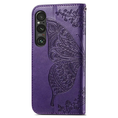 For Sony Xperia 1 V Phone Case Butterfly Imprinted Wallet Leather Protective Cover
