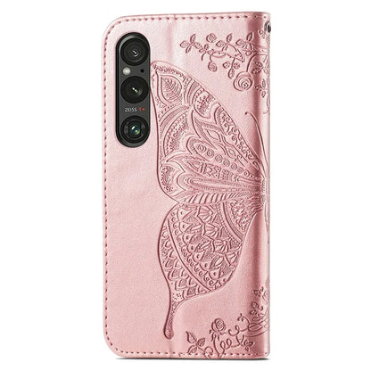 For Sony Xperia 1 V Phone Case Butterfly Imprinted Wallet Leather Protective Cover