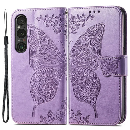 For Sony Xperia 1 V Phone Case Butterfly Imprinted Wallet Leather Protective Cover