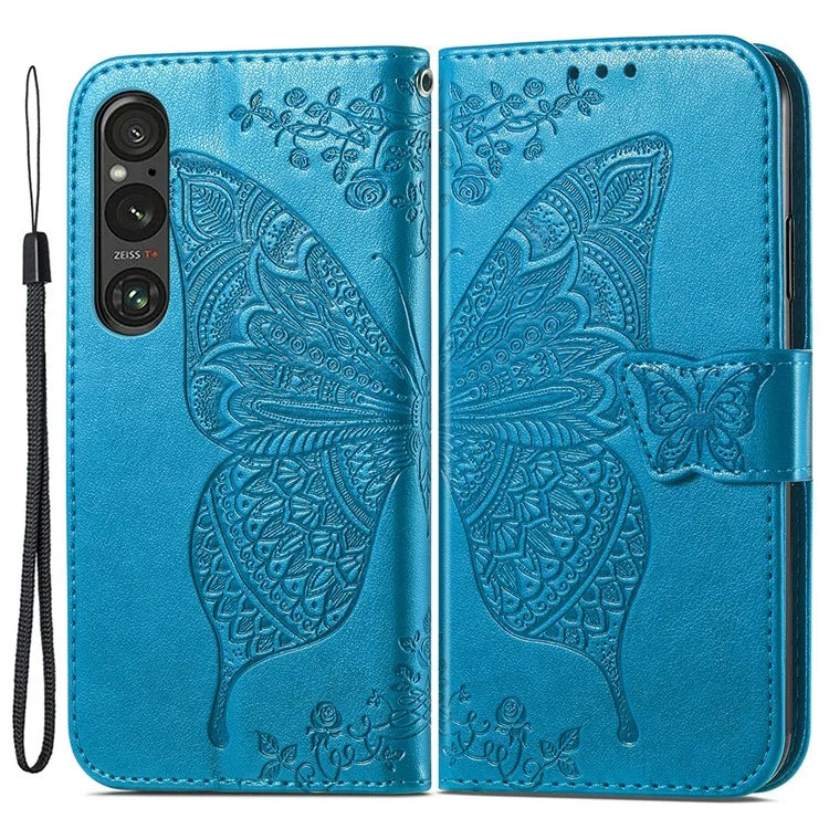For Sony Xperia 1 V Phone Case Butterfly Imprinted Wallet Leather Protective Cover