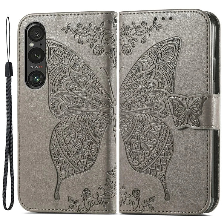 For Sony Xperia 1 V Phone Case Butterfly Imprinted Wallet Leather Protective Cover