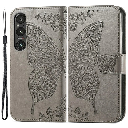 For Sony Xperia 1 V Phone Case Butterfly Imprinted Wallet Leather Protective Cover