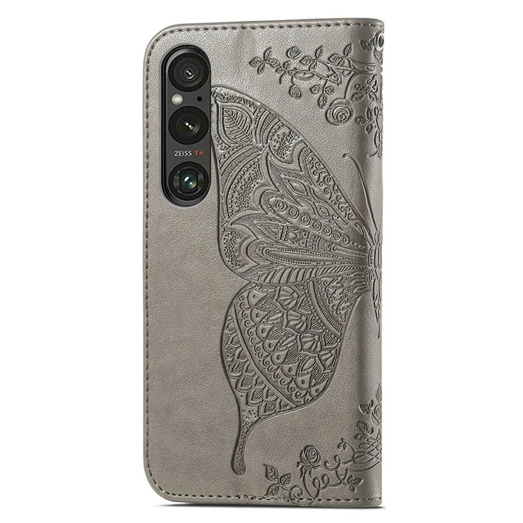 For Sony Xperia 1 V Phone Case Butterfly Imprinted Wallet Leather Protective Cover
