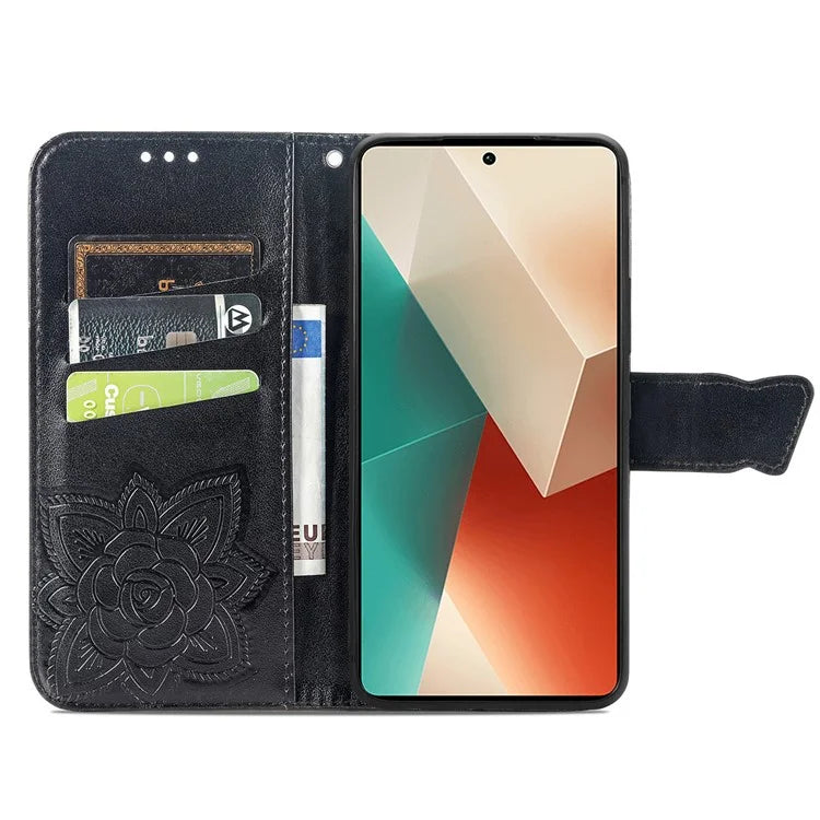 For Xiaomi Redmi Note 13 4G Leather Case Wallet Card Holder Butterfly Phone Cover