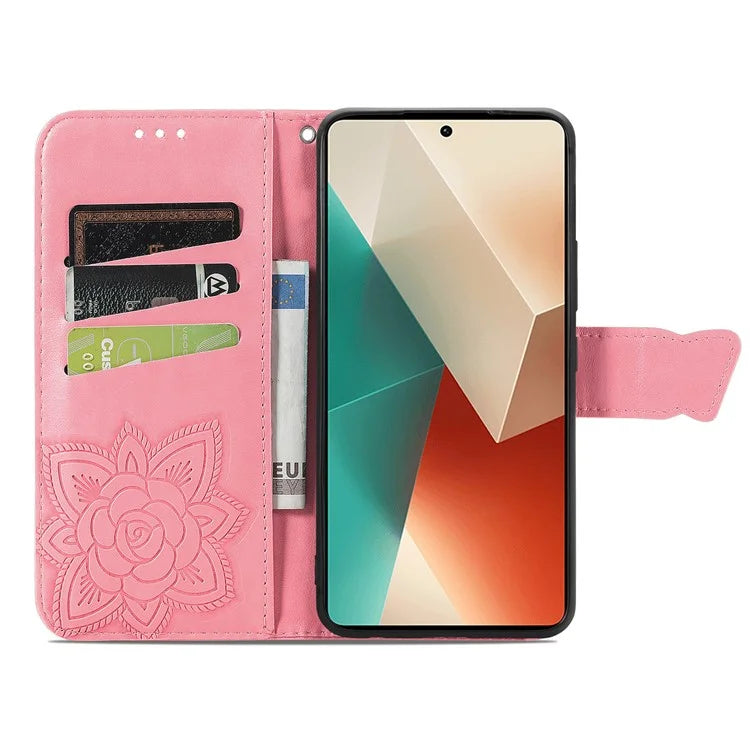 For Xiaomi Redmi Note 13 4G Leather Case Wallet Card Holder Butterfly Phone Cover