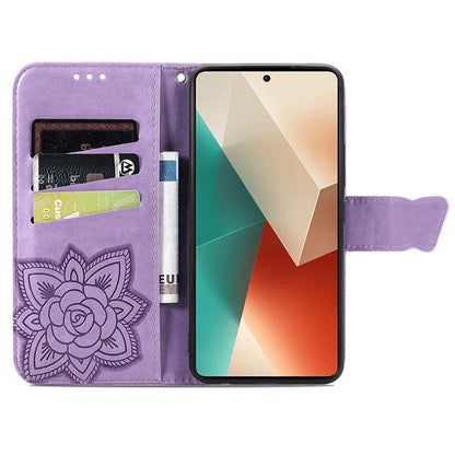 For Xiaomi Redmi Note 13 4G Leather Case Wallet Card Holder Butterfly Phone Cover