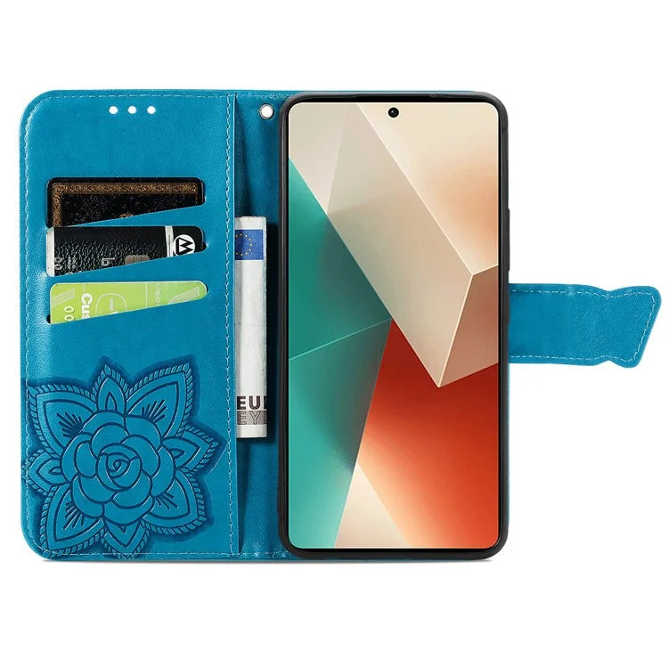 For Xiaomi Redmi Note 13 4G Leather Case Wallet Card Holder Butterfly Phone Cover