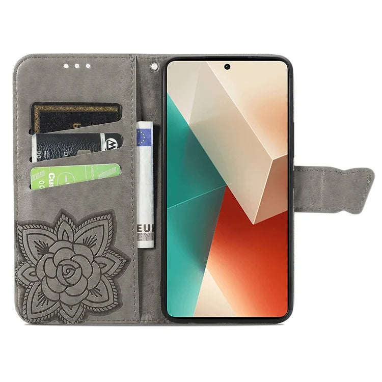 For Xiaomi Redmi Note 13 4G Leather Case Wallet Card Holder Butterfly Phone Cover
