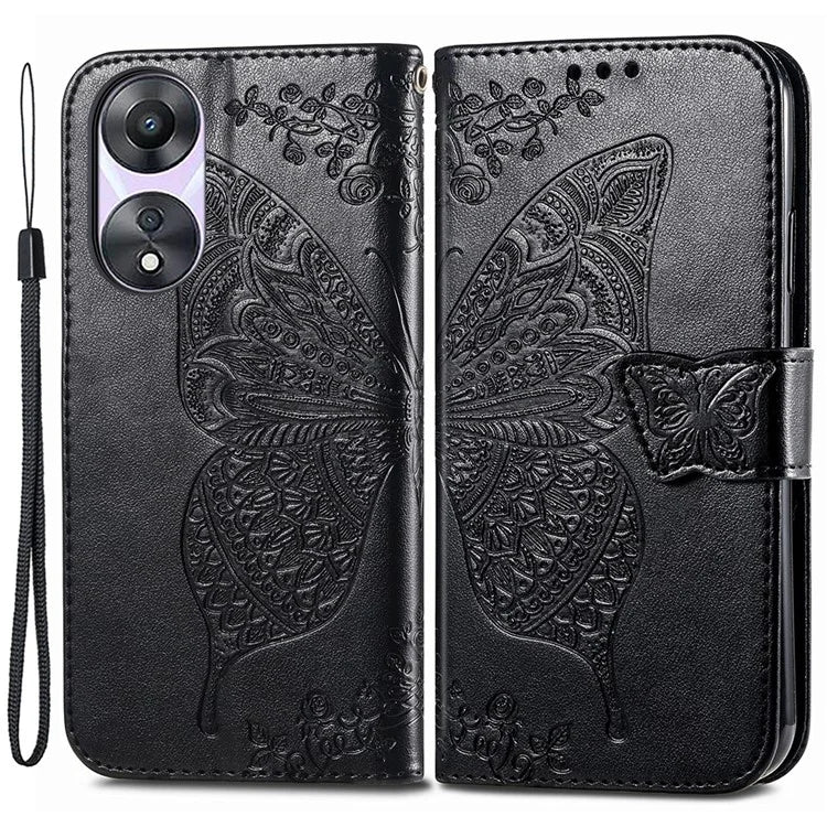 For Oppo A78 4G Wallet Case Imprinted Butterfly Leather Phone Cover Folding Stand