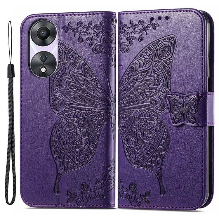 For Oppo A78 4G Wallet Case Imprinted Butterfly Leather Phone Cover Folding Stand