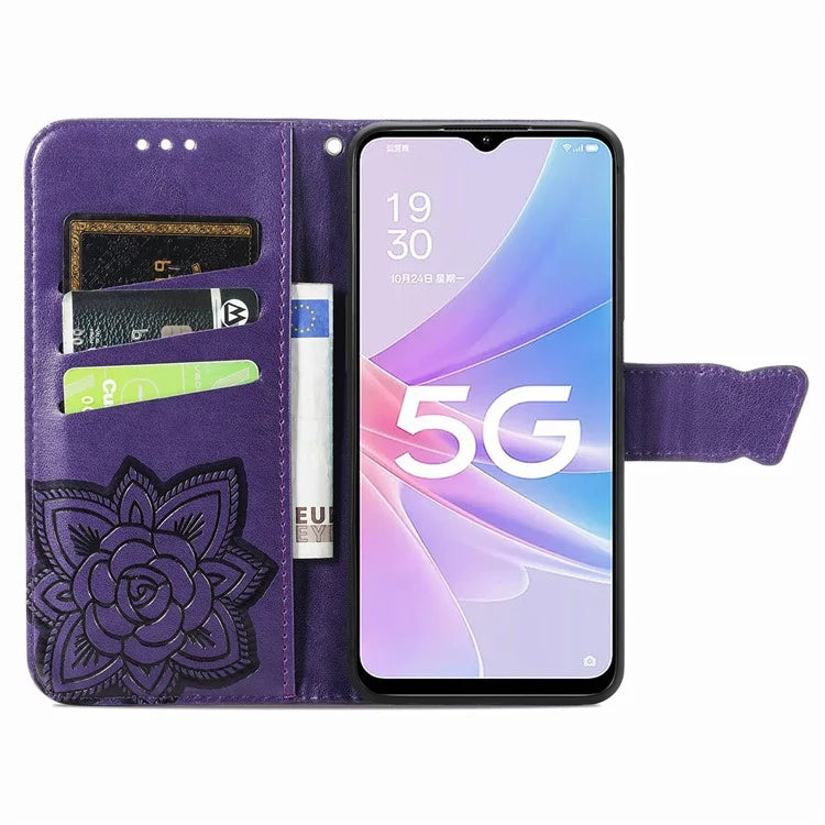 For Oppo A78 4G Wallet Case Imprinted Butterfly Leather Phone Cover Folding Stand