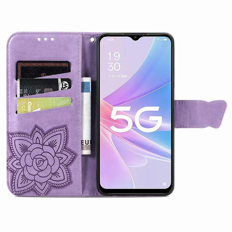 For Oppo A78 4G Wallet Case Imprinted Butterfly Leather Phone Cover Folding Stand