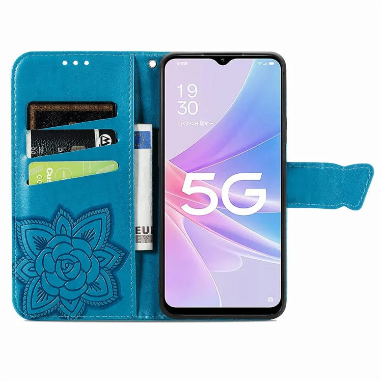For Oppo A78 4G Wallet Case Imprinted Butterfly Leather Phone Cover Folding Stand