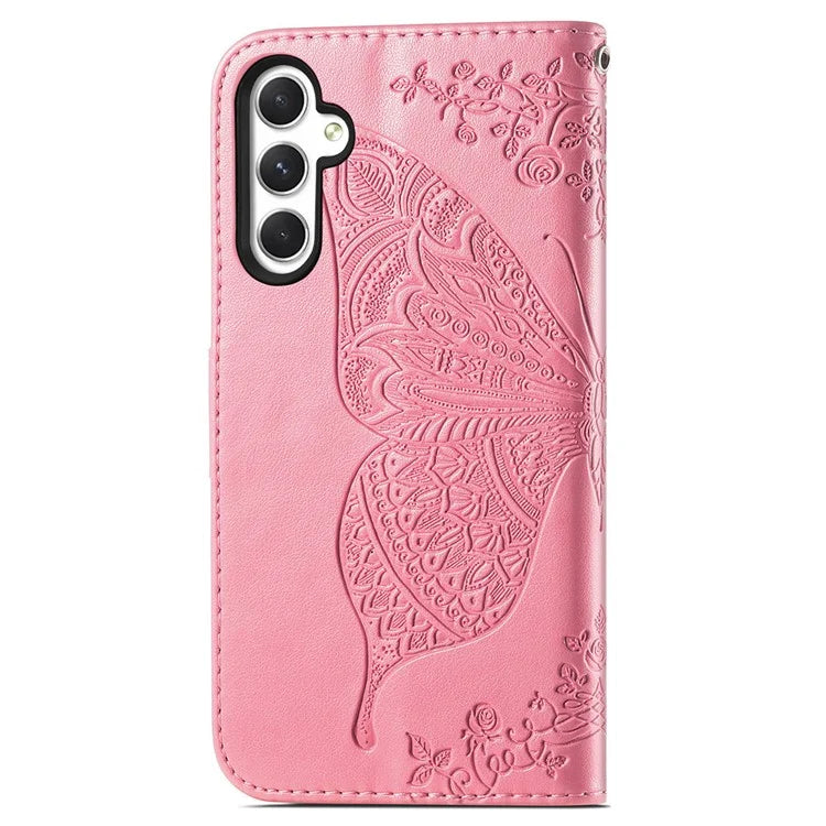 For Samsung Galaxy A55 5G Cell Phone Case Butterfly Imprinted Leather Cover