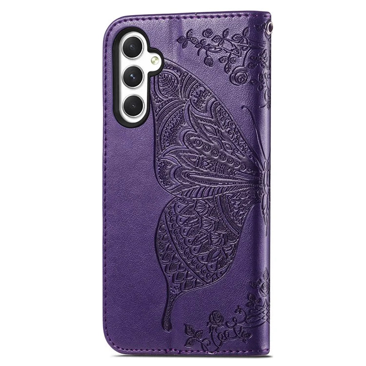 For Samsung Galaxy A55 5G Cell Phone Case Butterfly Imprinted Leather Cover