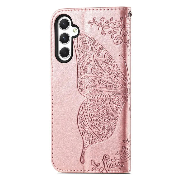 For Samsung Galaxy A55 5G Cell Phone Case Butterfly Imprinted Leather Cover
