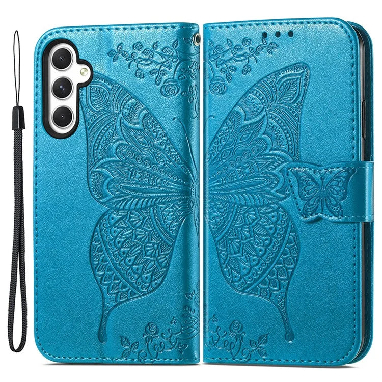 For Samsung Galaxy A55 5G Cell Phone Case Butterfly Imprinted Leather Cover