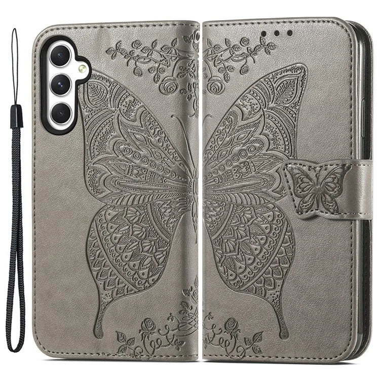 For Samsung Galaxy A55 5G Cell Phone Case Butterfly Imprinted Leather Cover