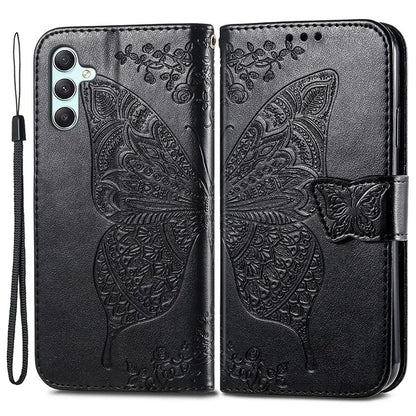 For Samsung Galaxy A35 5G Leather Case Butterfly Imprinted Phone Cover with Wrist Strap