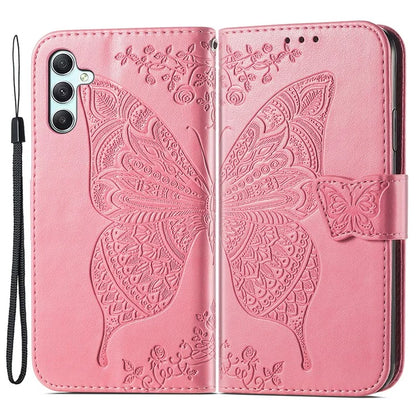 For Samsung Galaxy A35 5G Leather Case Butterfly Imprinted Phone Cover with Wrist Strap