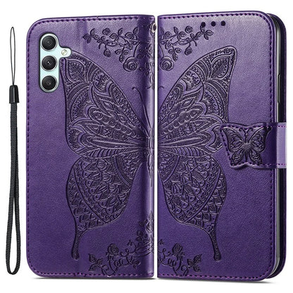 For Samsung Galaxy A35 5G Leather Case Butterfly Imprinted Phone Cover with Wrist Strap
