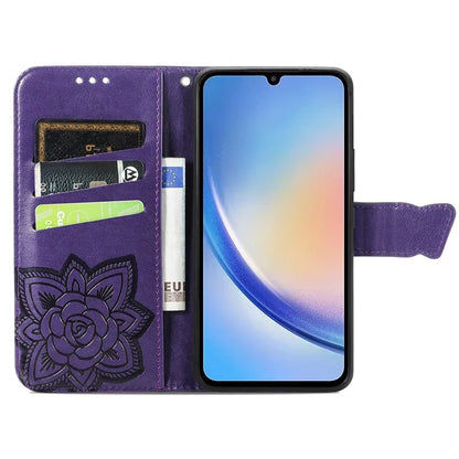 For Samsung Galaxy A35 5G Leather Case Butterfly Imprinted Phone Cover with Wrist Strap
