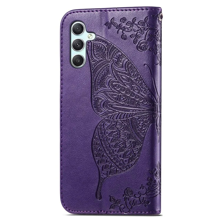For Samsung Galaxy A35 5G Leather Case Butterfly Imprinted Phone Cover with Wrist Strap