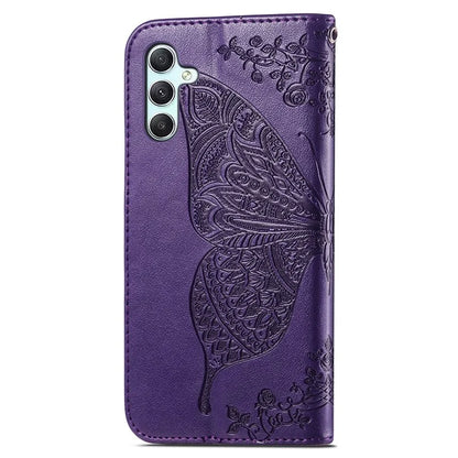 For Samsung Galaxy A35 5G Leather Case Butterfly Imprinted Phone Cover with Wrist Strap
