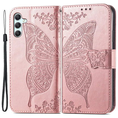 For Samsung Galaxy A35 5G Leather Case Butterfly Imprinted Phone Cover with Wrist Strap
