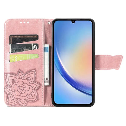 For Samsung Galaxy A35 5G Leather Case Butterfly Imprinted Phone Cover with Wrist Strap