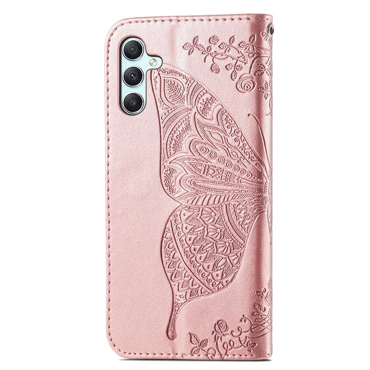 For Samsung Galaxy A35 5G Leather Case Butterfly Imprinted Phone Cover with Wrist Strap