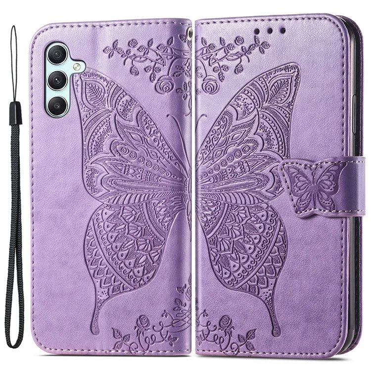 For Samsung Galaxy A35 5G Leather Case Butterfly Imprinted Phone Cover with Wrist Strap