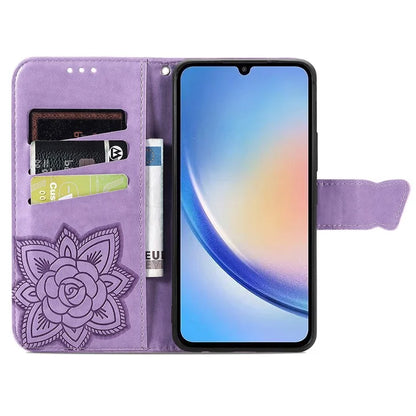 For Samsung Galaxy A35 5G Leather Case Butterfly Imprinted Phone Cover with Wrist Strap
