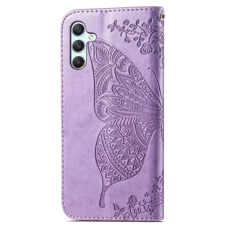 For Samsung Galaxy A35 5G Leather Case Butterfly Imprinted Phone Cover with Wrist Strap
