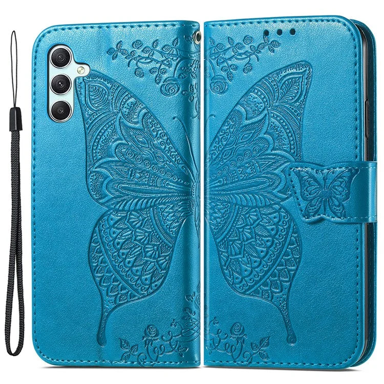 For Samsung Galaxy A35 5G Leather Case Butterfly Imprinted Phone Cover with Wrist Strap