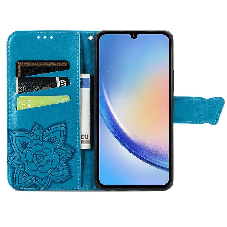 For Samsung Galaxy A35 5G Leather Case Butterfly Imprinted Phone Cover with Wrist Strap