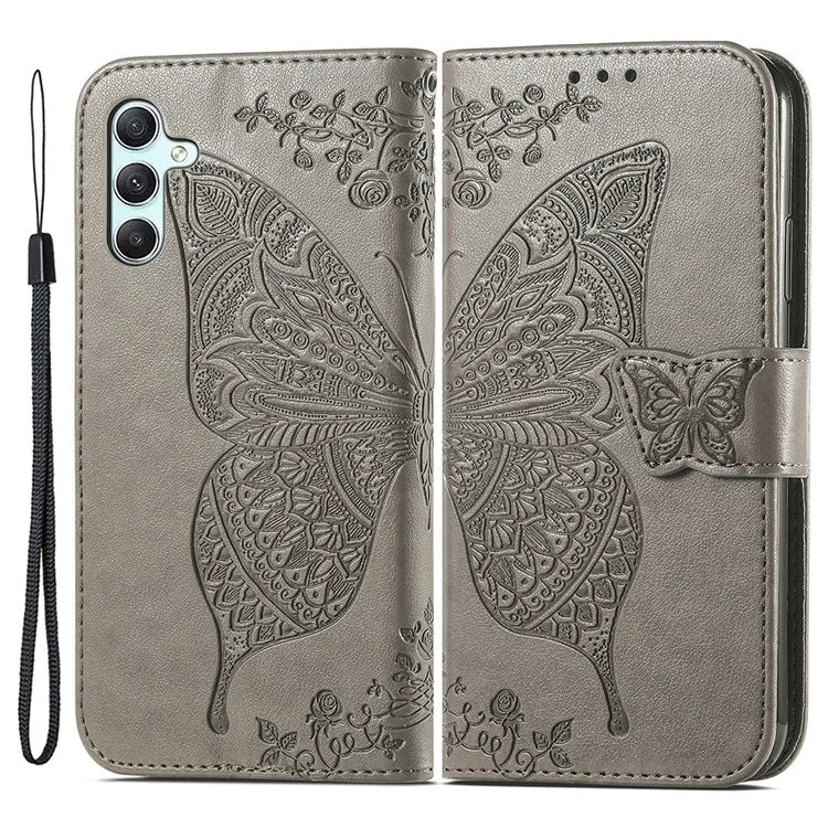 For Samsung Galaxy A35 5G Leather Case Butterfly Imprinted Phone Cover with Wrist Strap