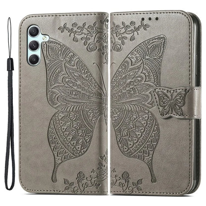 For Samsung Galaxy A35 5G Leather Case Butterfly Imprinted Phone Cover with Wrist Strap