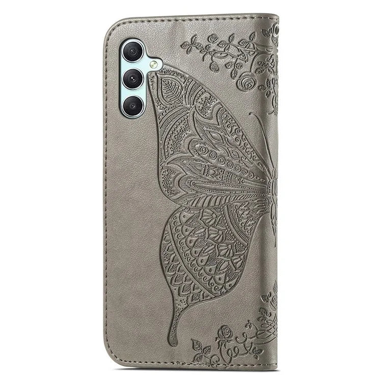 For Samsung Galaxy A35 5G Leather Case Butterfly Imprinted Phone Cover with Wrist Strap