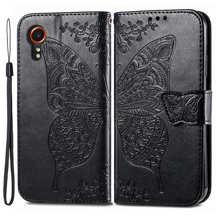 For Samsung Galaxy Xcover 7 Magnetic Case Leather Butterfly Imprinted Phone Cover